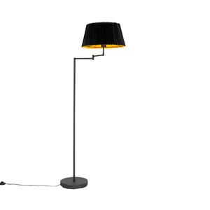 QAZQA Vloerlamp zwart met zwart plisse kap en verstelbare arm - Ladas Deluxe