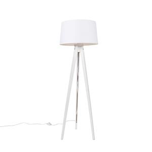 QAZQA Modernes Stehlampenstativ weiß mit Leinenschirm weiß 45 cm - Tripod Classic
