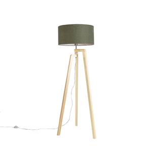 QAZQA Stehleuchte Stativ Holz mit Schirm 50 cm grün - Puros