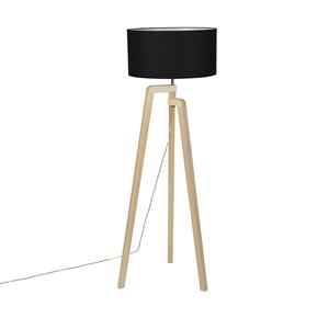 QAZQA Moderne Stehleuchte Holz mit schwarzem Schirm 45 cm - Puros