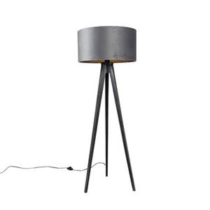 QAZQA Stehlampe Stativ schwarz mit Schirm grau 50 cm - Tripod Classic