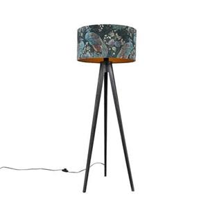 QAZQA Stehlampe Stativ schwarz mit Schirm Pfau 50 cm - Tripod Classic