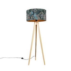 QAZQA Vloerlamp tripod_classic - Groene pauw print - Modern - D 50cm