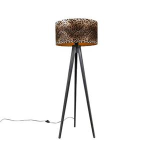 QAZQA Stehleuchte Stativ schwarz mit Schirm Leopard 50 cm - Tripod Classic