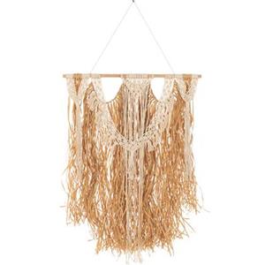 J-Line Wanddecoratie Macrame Katoen Ecru Raffia Naturel