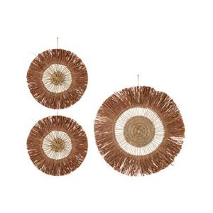 J-Line Set Van 3 Wanddecoratie Rond Riet Raffia Bruin