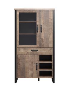 CaliCosy Grote vitrine met 3 deuren, waarvan 1 met gehard glas, 3 open vakken en 1 lade L106 cm - EMILE