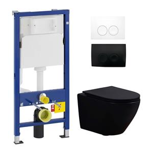 Geberit UP100 toiletset met Saniclear Itsie mat zwarte toiletpot randloos met softclose zitting