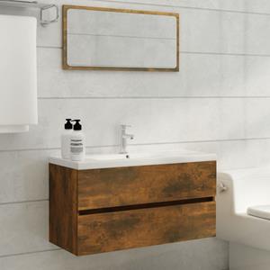 vidaXL Wastafelkast 90x38,5x45 cm bewerkt hout gerookt eikenkleurig