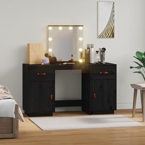 Vidaxl Schminktisch-set Mit Led Schwarz Massivholz Kiefer
