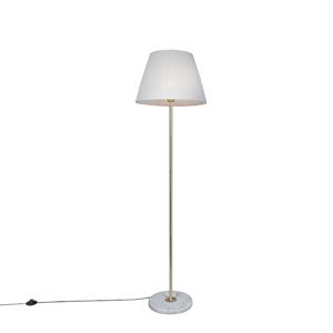 Qazqa Retro Vloerlamp Messing Met Plisse Kap Crème 45 Cm - Kaso