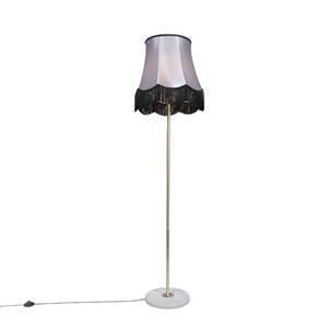 Qazqa Vloerlamp Messing Met Granny B Kap Zwart-grijs 45 Cm - Kaso