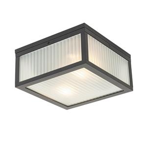 Qazqa Buiten Plafondlamp Zwart Met Ribbel Glas 2-lichts Ip44 - Charlois