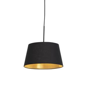 Qazqa Hanglamp Met Katoenen Kap Zwart Met Goud 32 Cm - Combi