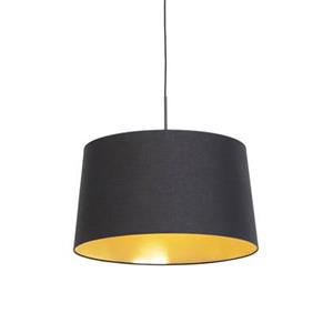 QAZQA Hanglamp met katoenen kap zwart met goud 50 cm - Combi