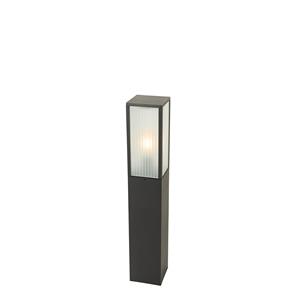 QAZQA Staande buitenlamp zwart met ribbel glas 80 cm IP44 - Charlois