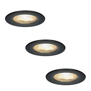 HOFTRONIC 3x Nola - LED Inbouwspots Badkamer IP65 Zwart