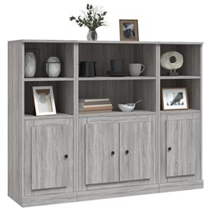 vidaXL Hoge kasten 3 st bewerkt hout grijs sonoma eikenkleurig