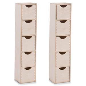 Zeller Kantoor organizer ladeblok - 2x - 5 lades - 12 x 13 x 60 cm - hout adeblok