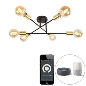 QAZQA Smarte Deckenleuchte Schwarz mit Gold 6 Lichter inkl. Wifi G95 - Sydney Bondi