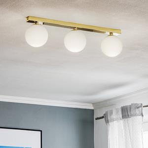 Euluna Plafondlamp Fatis opaalglas/messing 3-lamps lang