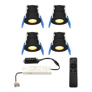 HOFTRONIC™ Set van 4 12V 3W - Mini LED Inbouwspot - Zwart - Dimbaar - Verzonken - Verandaverlichting - IP65 voor buiten - 2700K - Warm wit