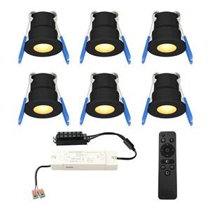 HOFTRONIC™ Set van 6 12V 3W - Mini LED Inbouwspot - Zwart - Dimbaar - Verzonken - Verandaverlichting - IP65 voor buiten - 2700K - Warm wit