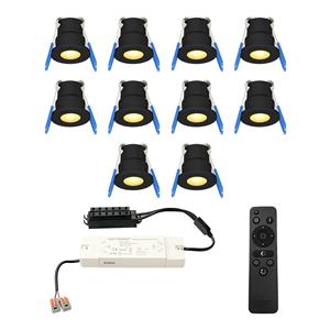 HOFTRONIC™ Set van 10 12V 3W - Mini LED Inbouwspot - Zwart - Dimbaar - Verzonken - Verandaverlichting - IP65 voor buiten - 2700K - Warm wit