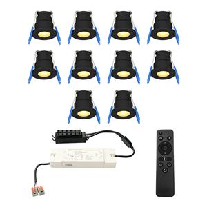 HOFTRONIC™ Set van 10 12V 3W - Mini LED Inbouwspot - Zwart - Dimbaar - Verzonken - Verandaverlichting - IP65 voor buiten - 2700K - Warm wit