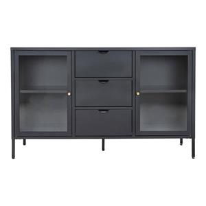 Hioshop Dalby dressoir 2 glazen deuren, 3 laden zwart.