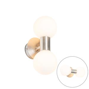 QAZQA Moderne Wandleuchte Stahl IP44 2-flammig - Cederic
