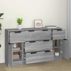 vidaXL 3-delige Dressoirset bewerkt hout grijs sonoma eikenkleurig