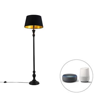 Qazqa Smart Vloerlamp Zwart Met Kap Zwart Met Goud 45 Cm Incl. Wifi A60 - Classico