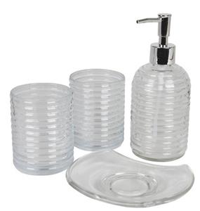 BURI WC-Garnitur Badezimmer-Set aus Glas Seifenspender Seifenschale Zahnputzbecher Badaccessoires