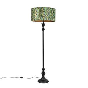 QAZQA Vloerlamp classico - Pauw veren print - Klassiek / Antiek - D 50