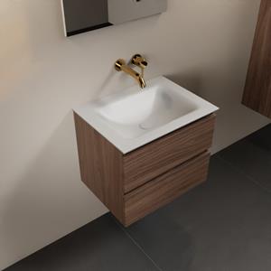 Mondiaz Aivy 60cm badmeubel Mocha, wastafel Talc solid surface midden zonder kraangat met spiegel