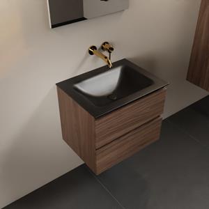 Mondiaz Aivy 60cm badmeubel Mocha, wastafel Urban solid surface midden zonder kraangat