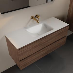 Mondiaz Aivy 120cm badmeubel Mocha, wastafel Talc solid surface midden zonder kraangat