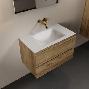 Mondiaz Aivy 80cm badmeubel Chai, wastafel Talc solid surface midden zonder kraangat met spiegel