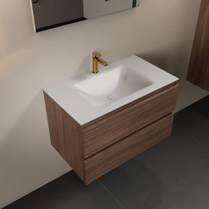 Mondiaz Aivy 80cm badmeubel Mocha, wastafel Talc solid surface midden 1 kraangat met spiegel