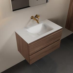 Mondiaz Aivy 80cm badmeubel Mocha, wastafel Talc solid surface midden zonder kraangat met spiegel