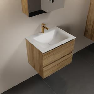 Mondiaz Aivy 60cm badmeubel Chai, wastafel Talc solid surface midden 1 kraangat met spiegelkast