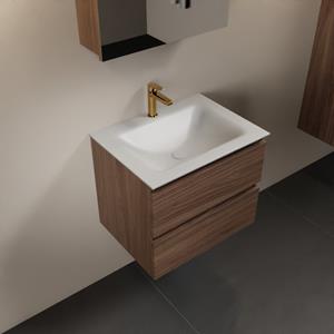 Mondiaz Aivy 60cm badmeubel Mocha, wastafel Talc solid surface midden 1 kraangat met spiegelkast