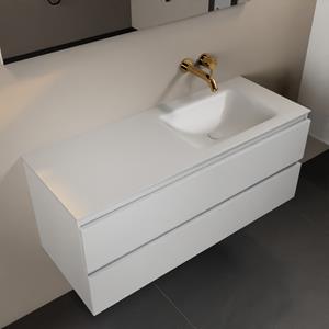 Mondiaz Aivy 120cm badmeubel Talc, wastafel Talc solid surface rechts zonder kraangat