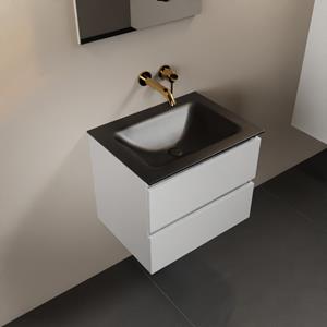 Mondiaz Aivy 60cm badmeubel Talc, wastafel Urban solid surface midden zonder kraangat met spiegel