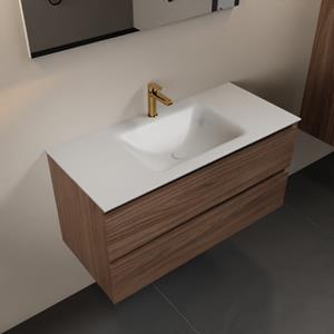 Mondiaz Aivy 100cm badmeubel Mocha, wastafel Talc solid surface midden 1 kraangat met spiegel