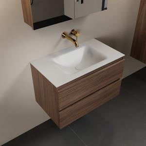 Mondiaz Aivy 80cm badmeubel Mocha, wastafel Talc solid surface midden zonder kraangat met spiegelkast