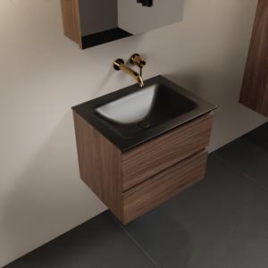 Mondiaz Aivy 60cm badmeubel Mocha, wastafel Urban solid surface midden zonder kraangat met spiegelkast