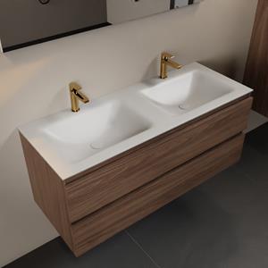 Mondiaz Aivy 120cm badmeubel Mocha, wastafel Talc solid surface dubbel 2 kraangaten met spiegel