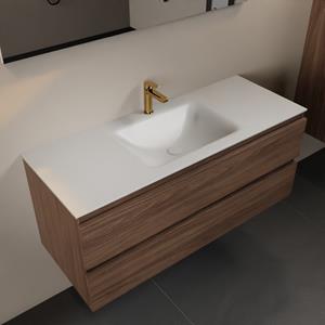 Mondiaz Aivy 120cm badmeubel Mocha, wastafel Talc solid surface midden 1 kraangat met spiegel